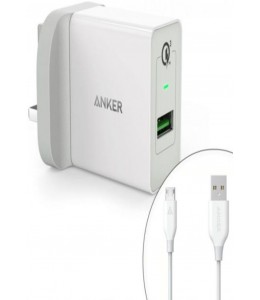 شاحن منزلي انكر سريع 3.0 + كيبل 90سم ميكرو ابيض B2013K21